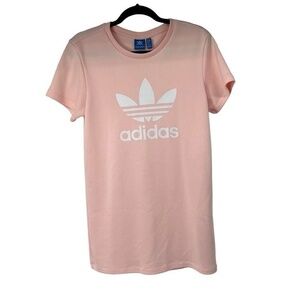 Adidas Pale Pink Trefoil Logo Short Sleeve Shirt‎ Dress Sz XS Womens